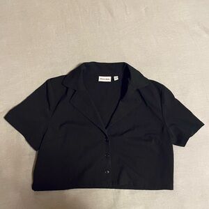 Aritzia Sunday Best Black Cropped Polo Collared Shirt Size S